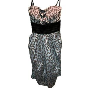 NWT Snap Blue & Black Leopard Print Strapless Juniors Womens Dress With Pockets!